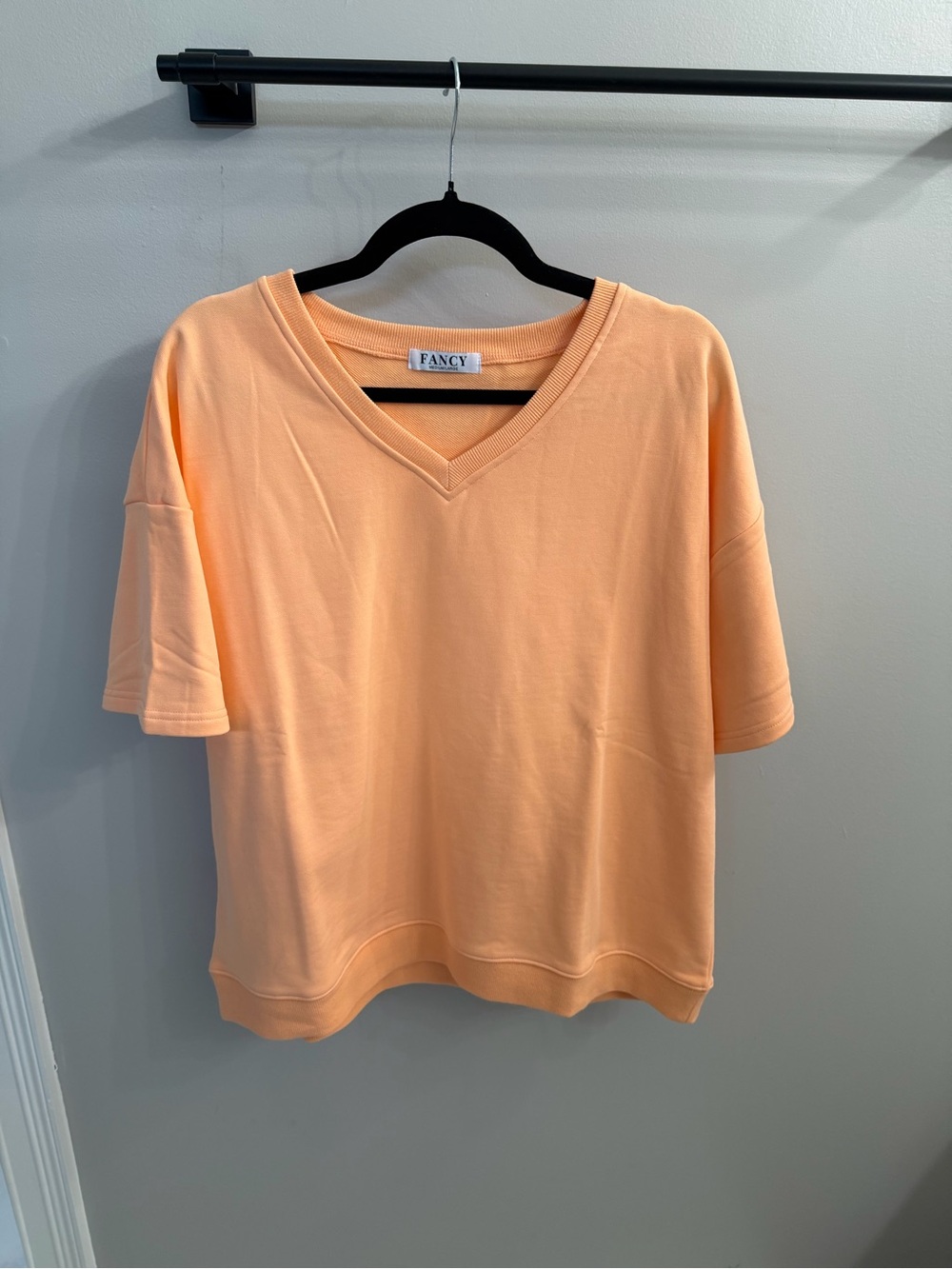 FANCY Peach V-Neck Short Sleeve Top